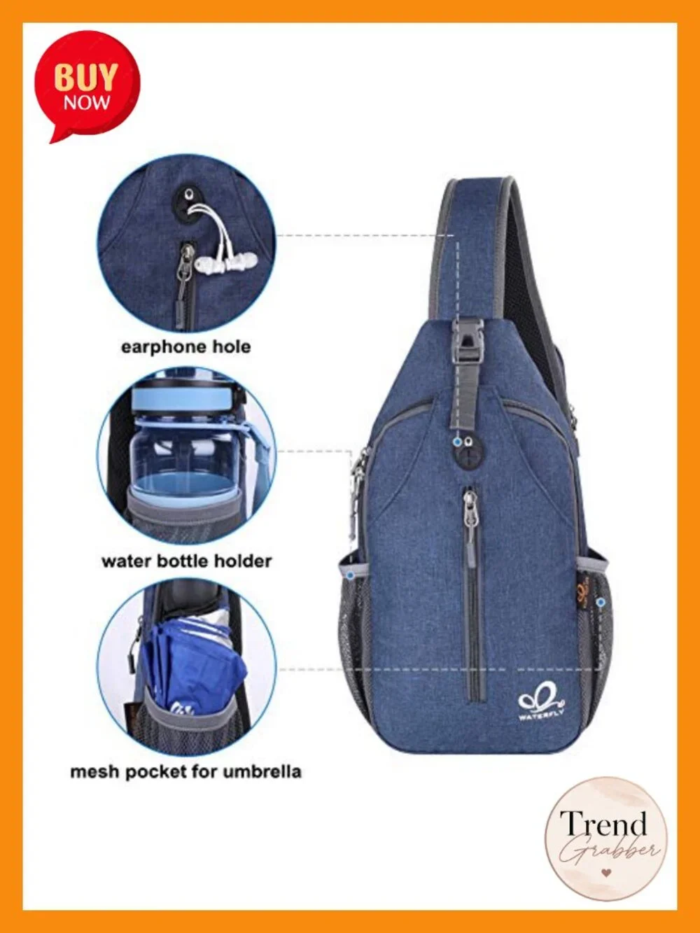 Water-Resistant Crossbody Sling Backpack with Multi-Compartment Storage,